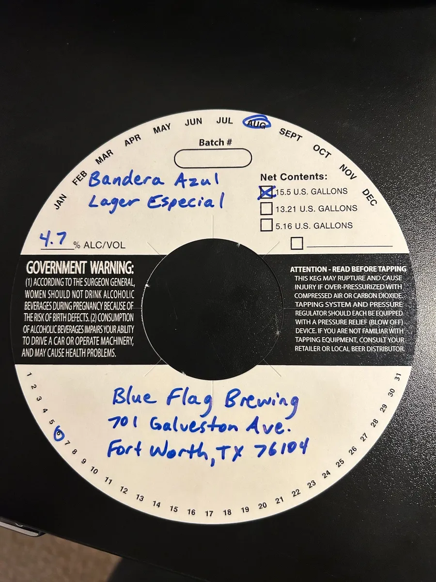 Bandera Azul Lager Especial — full label as filed with TTB