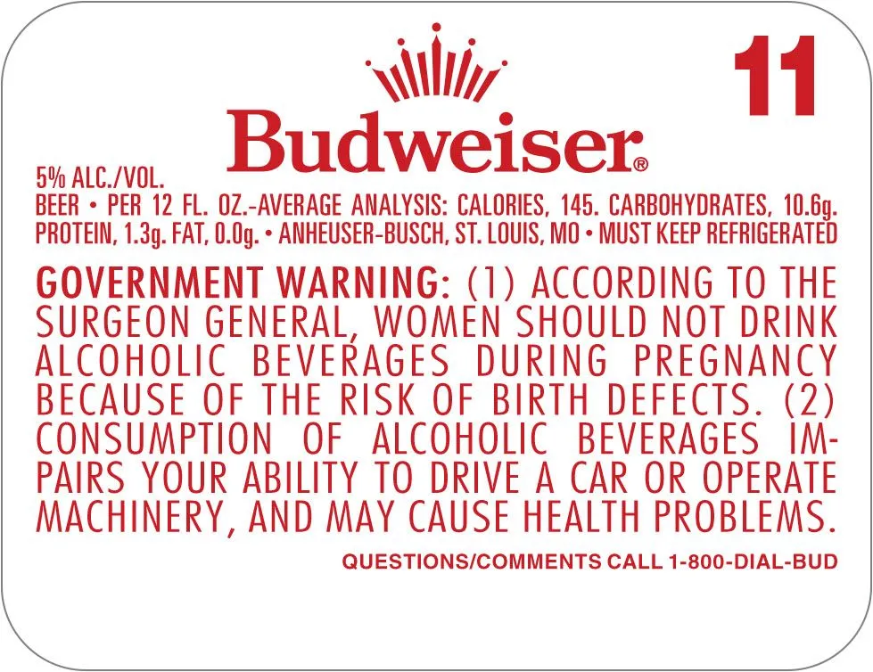 Budweiser — full label as filed with TTB