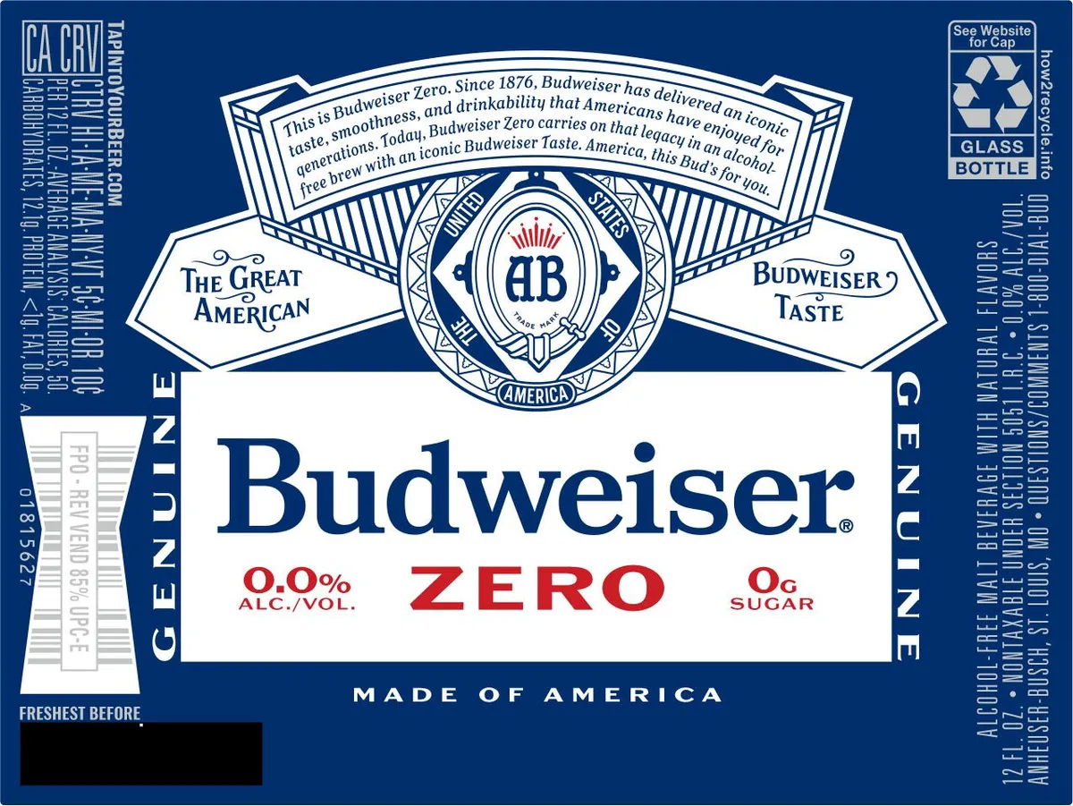 Budweiser Zero — full label as filed with TTB