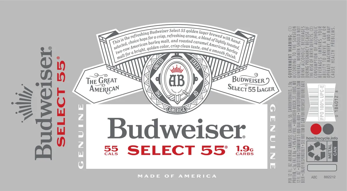 Budweiser Select 55 — full label as filed with TTB
