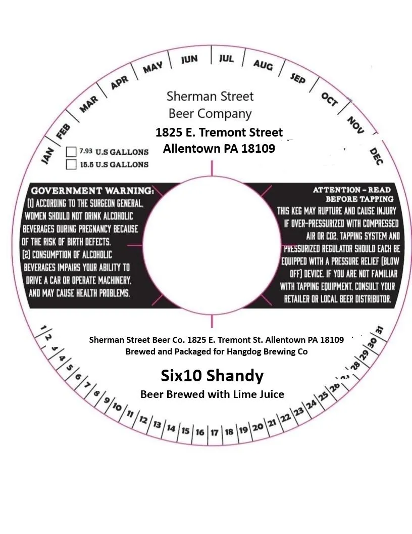 Six10 Shandy — full label as filed with TTB