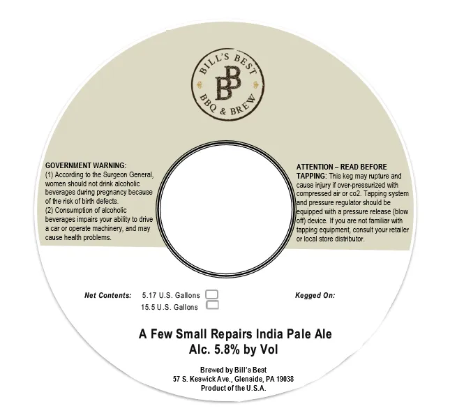A Few Small Repairs India Pale Ale — full label as filed with TTB