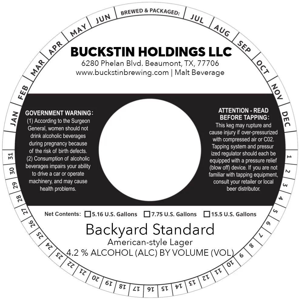 Backyard Standard — full label as filed with TTB