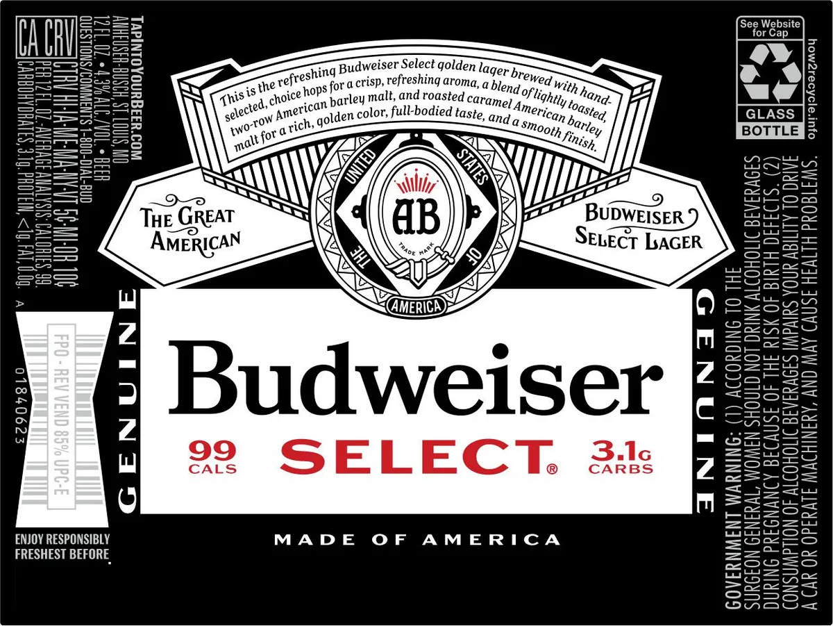 Budweiser Select — full label as filed with TTB