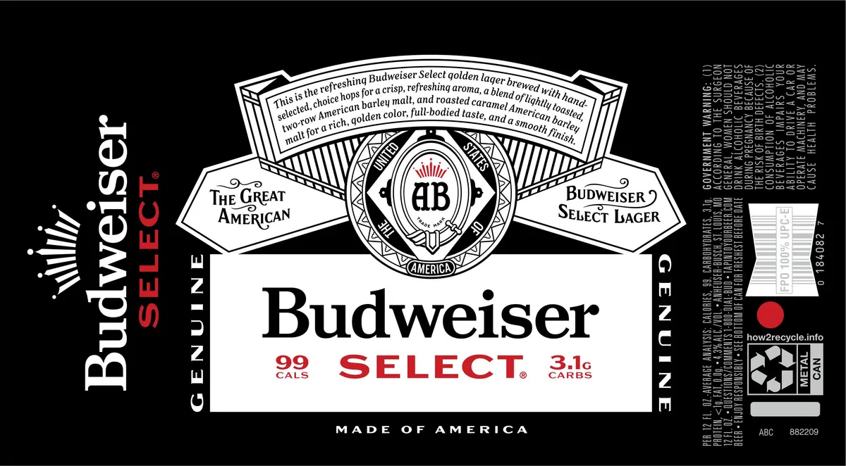 Budweiser Select — full label as filed with TTB