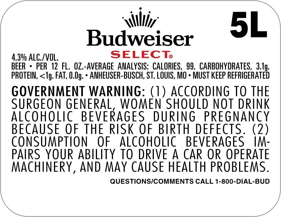 Budweiser Select — full label as filed with TTB