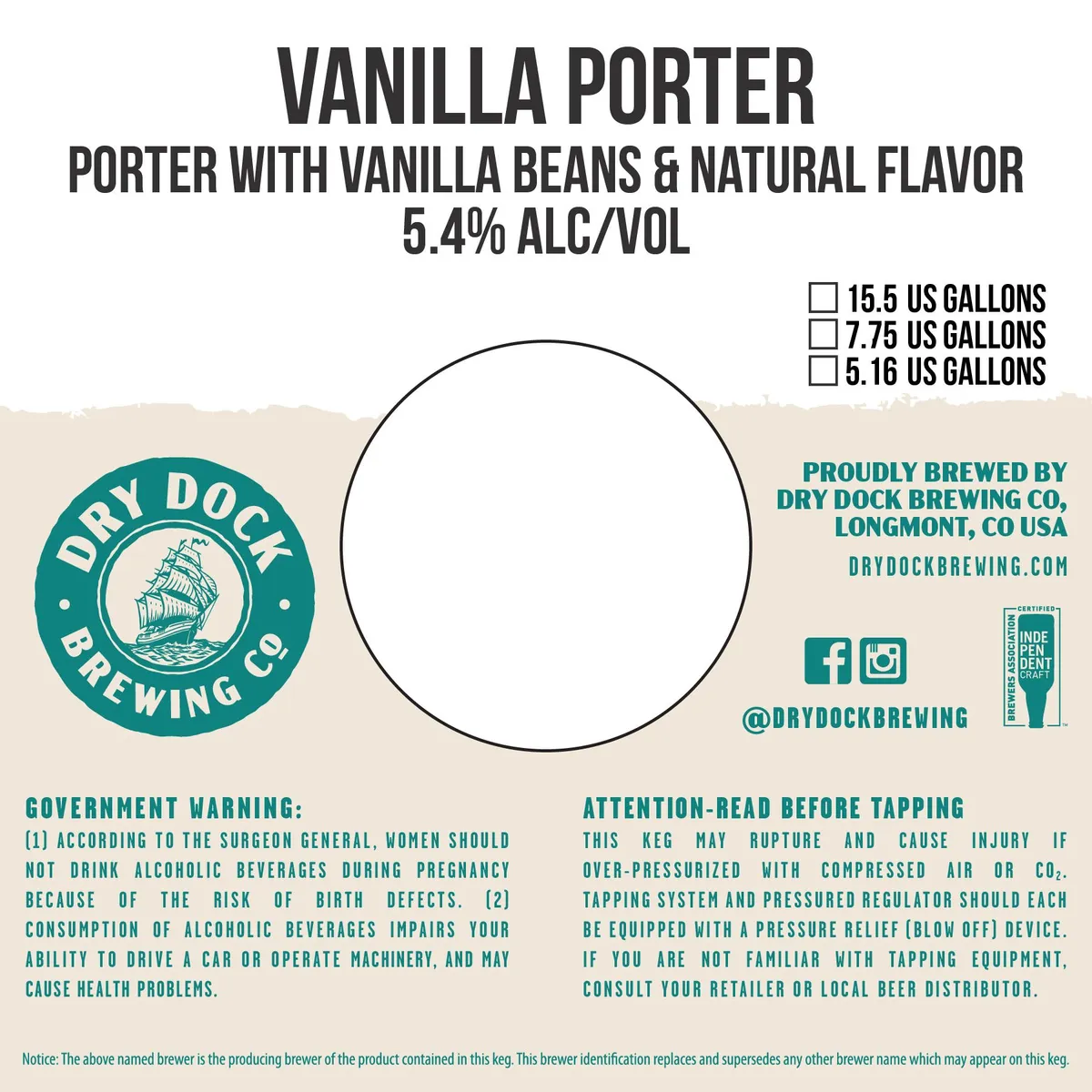 Vanilla Porter — full label as filed with TTB