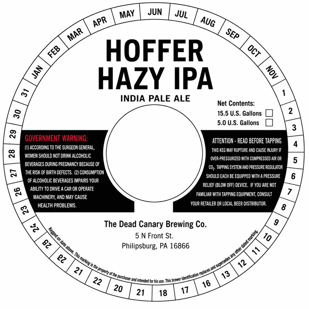 Hoffer Hazy IPA — full label as filed with TTB