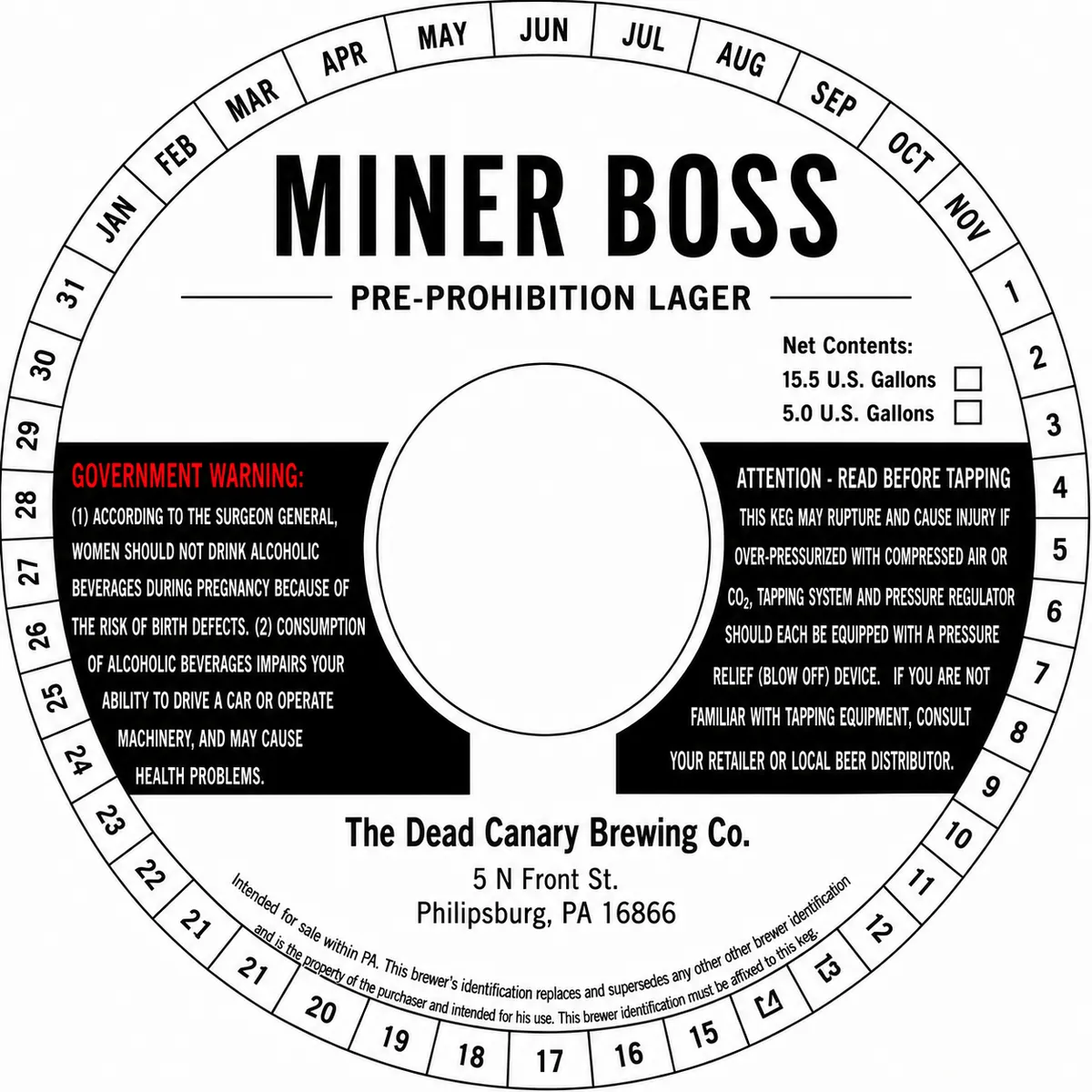 Miner Boss Pre-Prohibition Lager — full label as filed with TTB