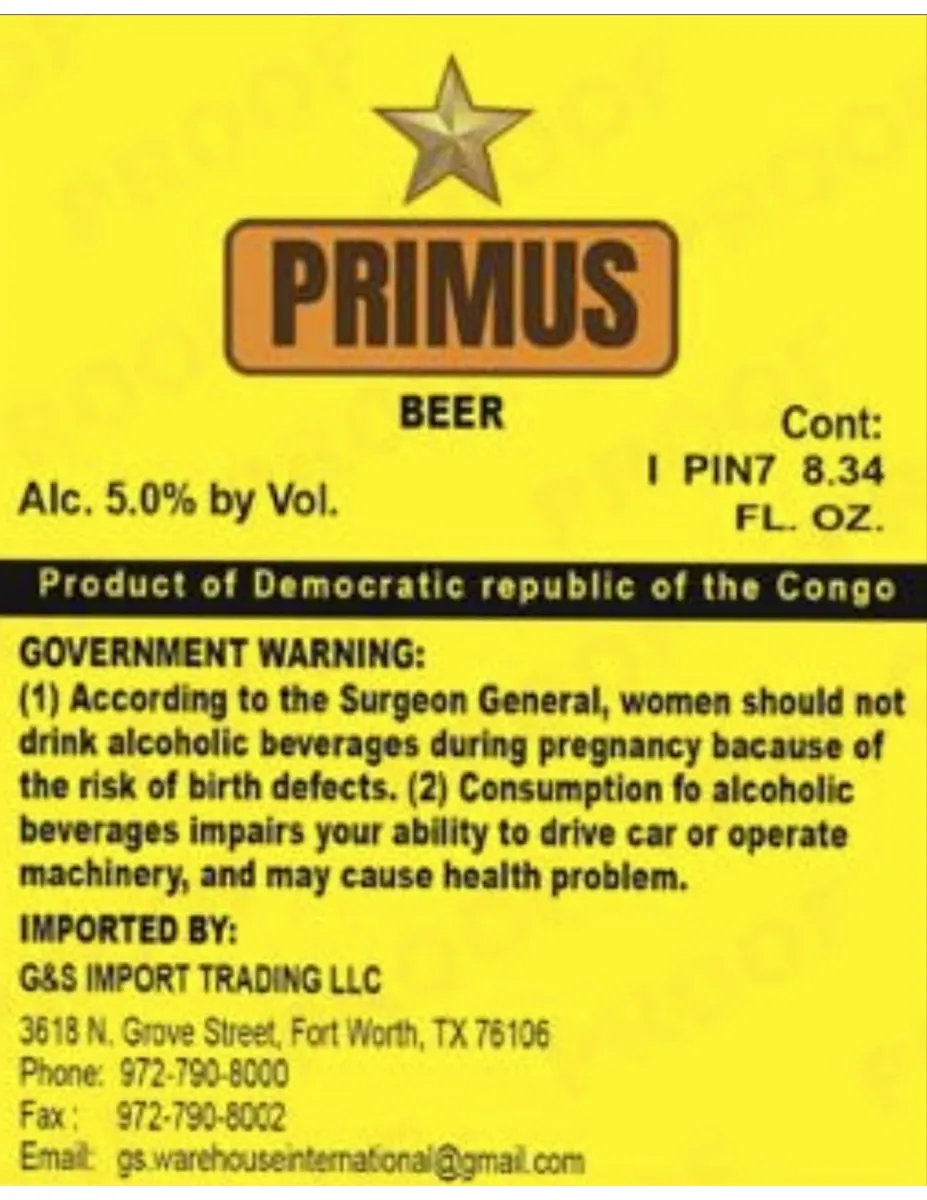 Primus Beer — full label as filed with TTB