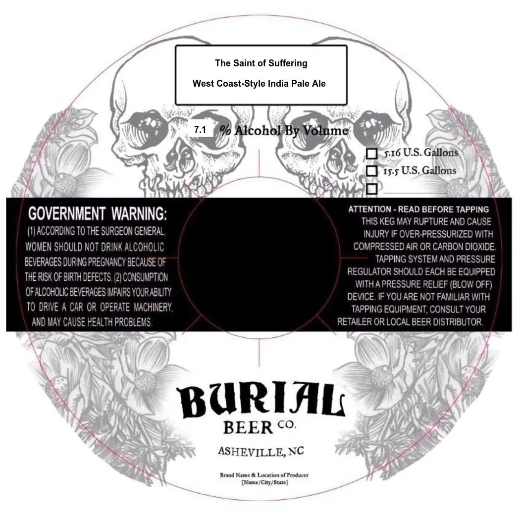 The Saint of Suffering — full label as filed with TTB