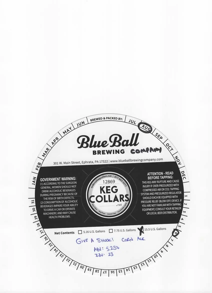 Give A Shuck! Corn Ale — full label as filed with TTB