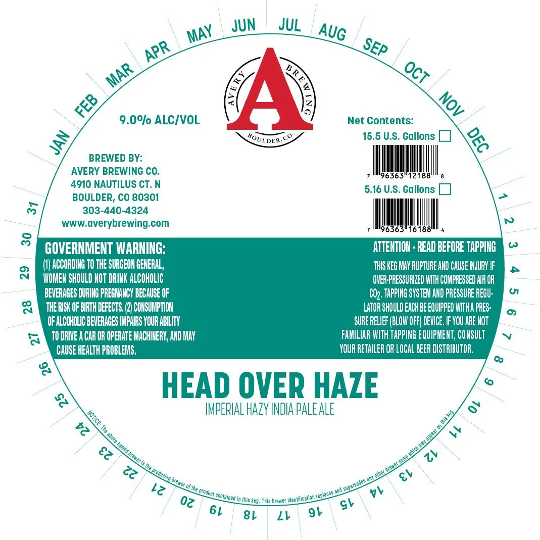 Head Over Haze — full label as filed with TTB