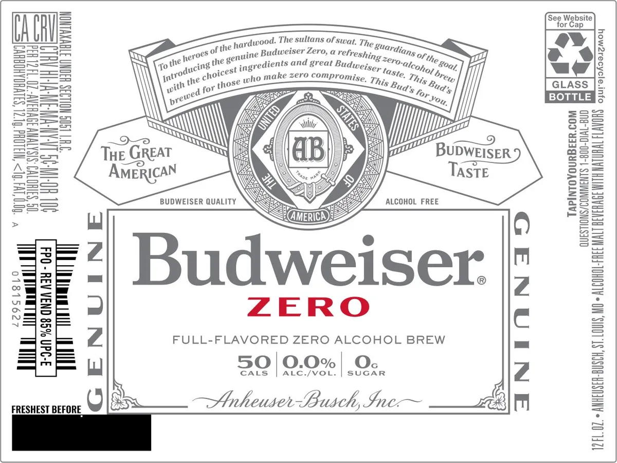 Budweiser Zero — full label as filed with TTB