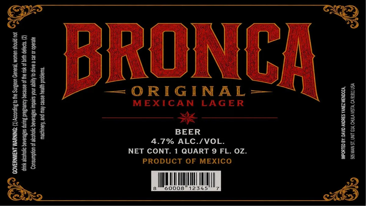 Bronca Original Mexican Lager label