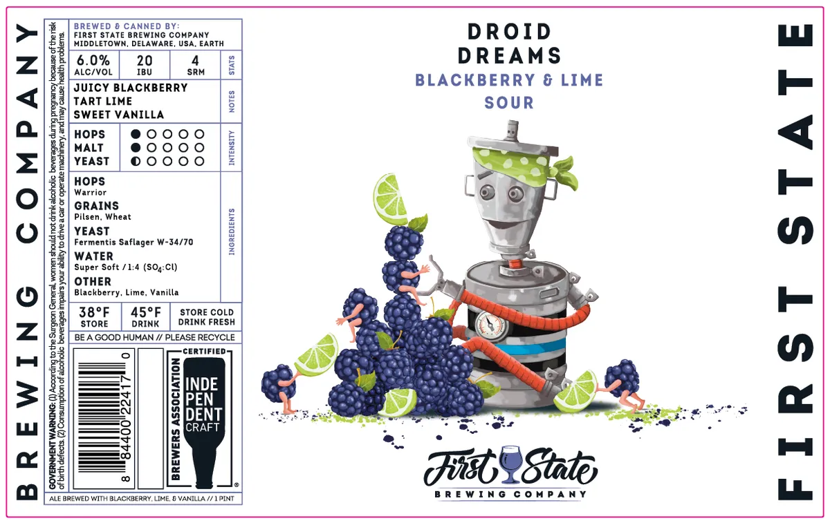 Droid Dreams: Blackberry & Lime Sour — full label as filed with TTB