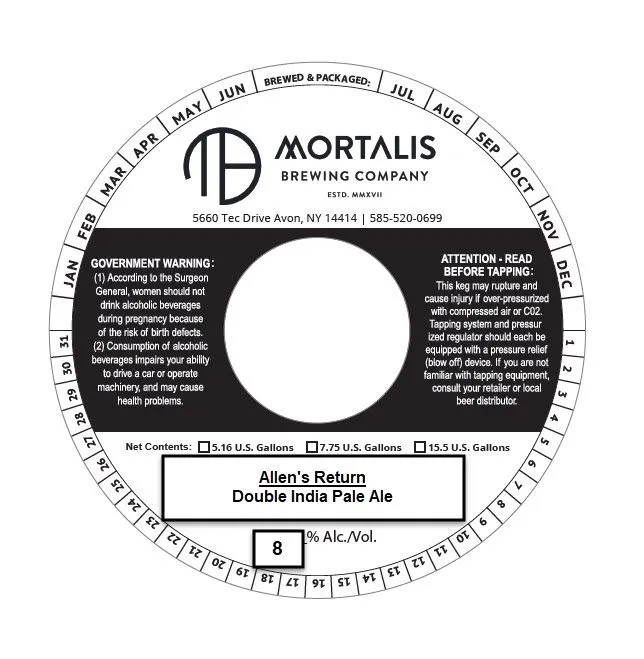 Allen's Return — full label as filed with TTB