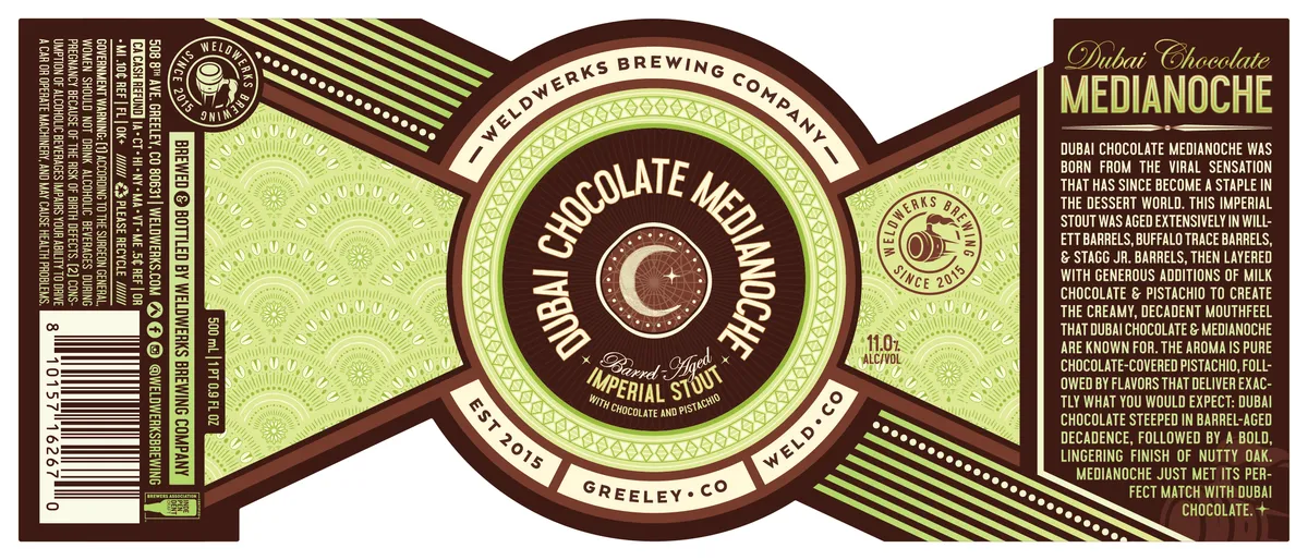 Dubai Chocolate Medianoche label art — WELDWERKS