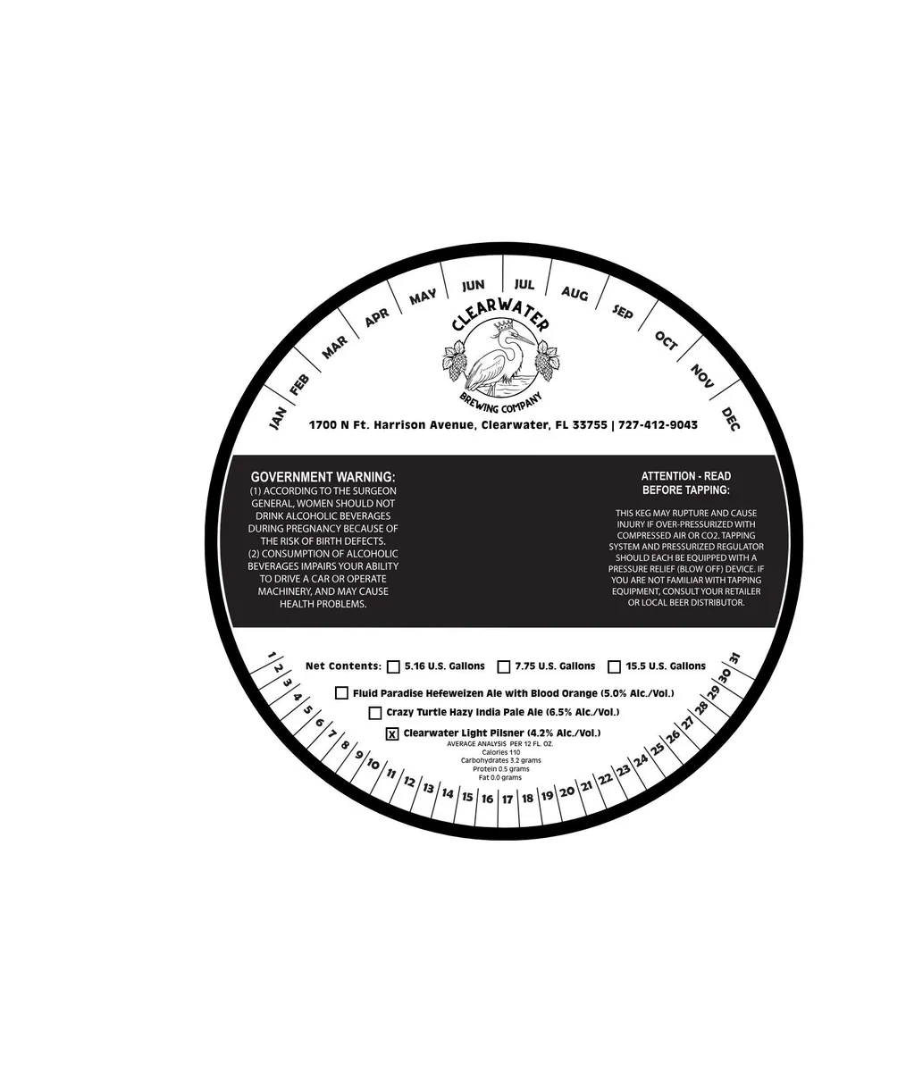 Clearwater Light Pilsner — full label as filed with TTB