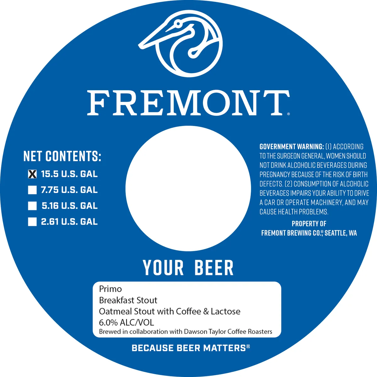 Primo Breakfast Stout — full label as filed with TTB