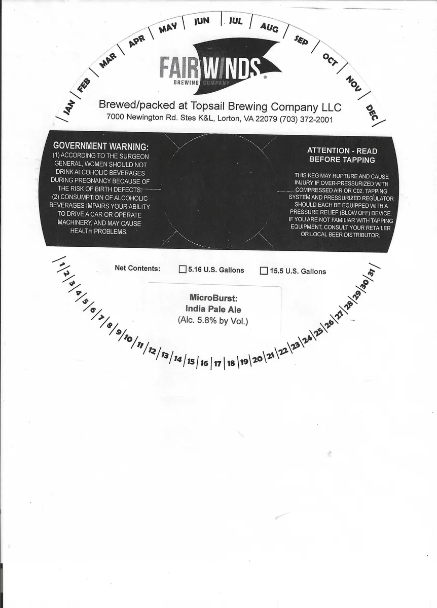 MicroBurst India Pale Ale — full label as filed with TTB