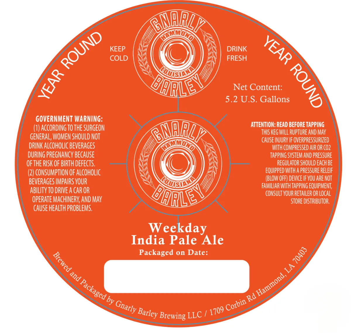 Weekday India Pale Ale — full label as filed with TTB