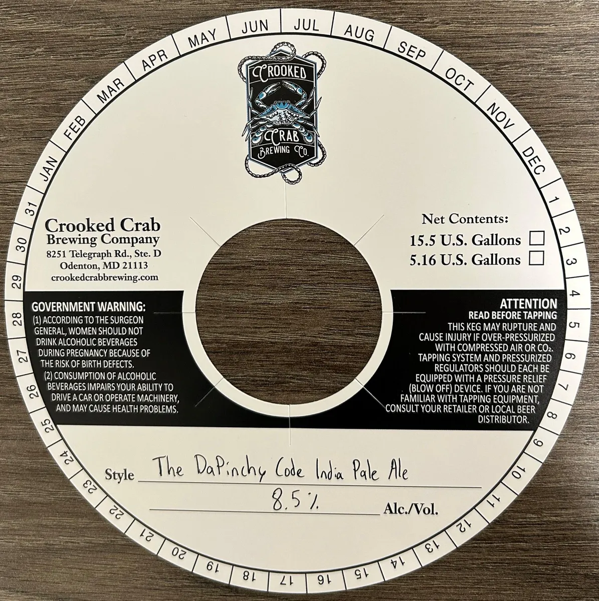 The DaPinchy Code India Pale Ale — full label as filed with TTB