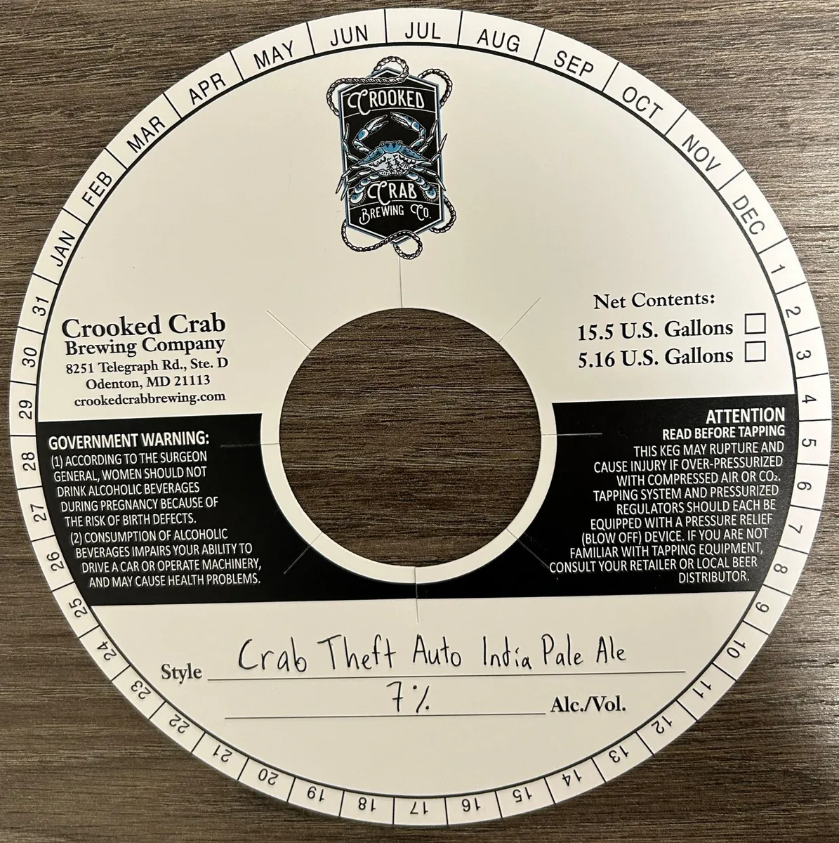 Crab Theft Auto India Pale Ale — full label as filed with TTB