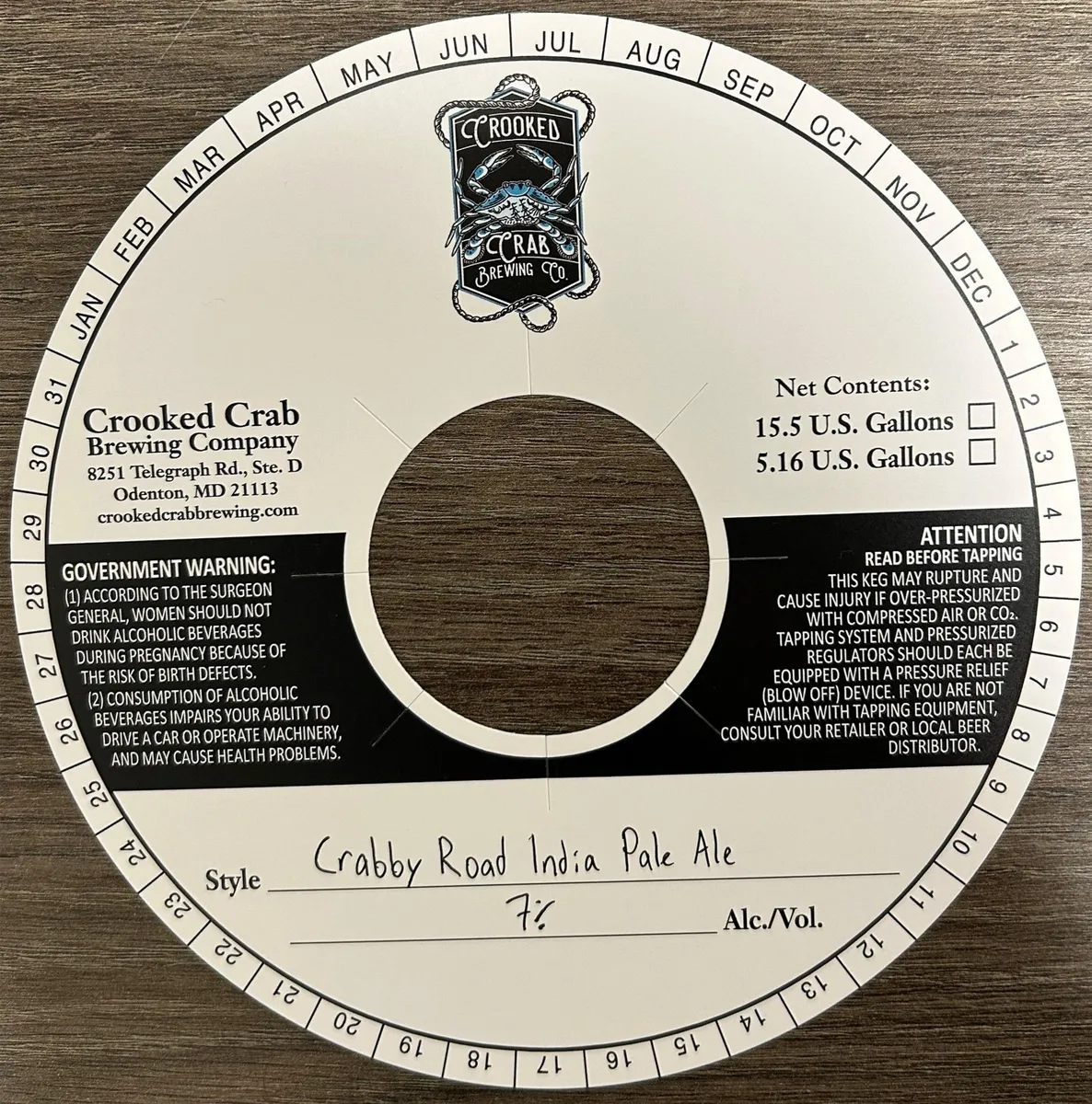Crabby Road India Pale Ale — full label as filed with TTB