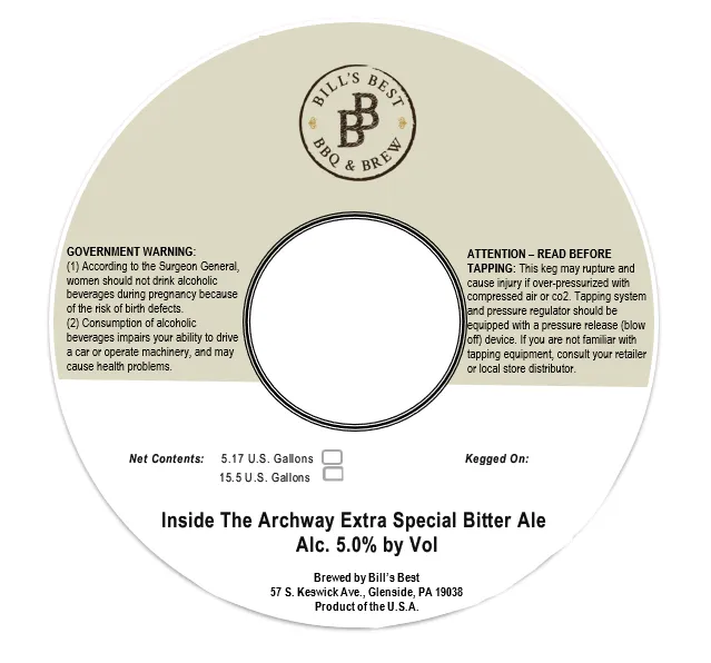 Inside The Archway Extra Special Bitter Ale — full label as filed with TTB