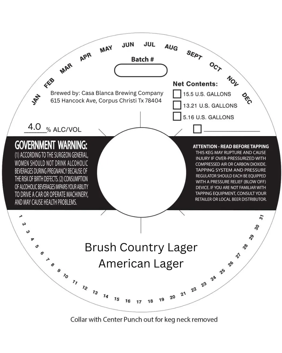 Brush Country Lager — full label as filed with TTB