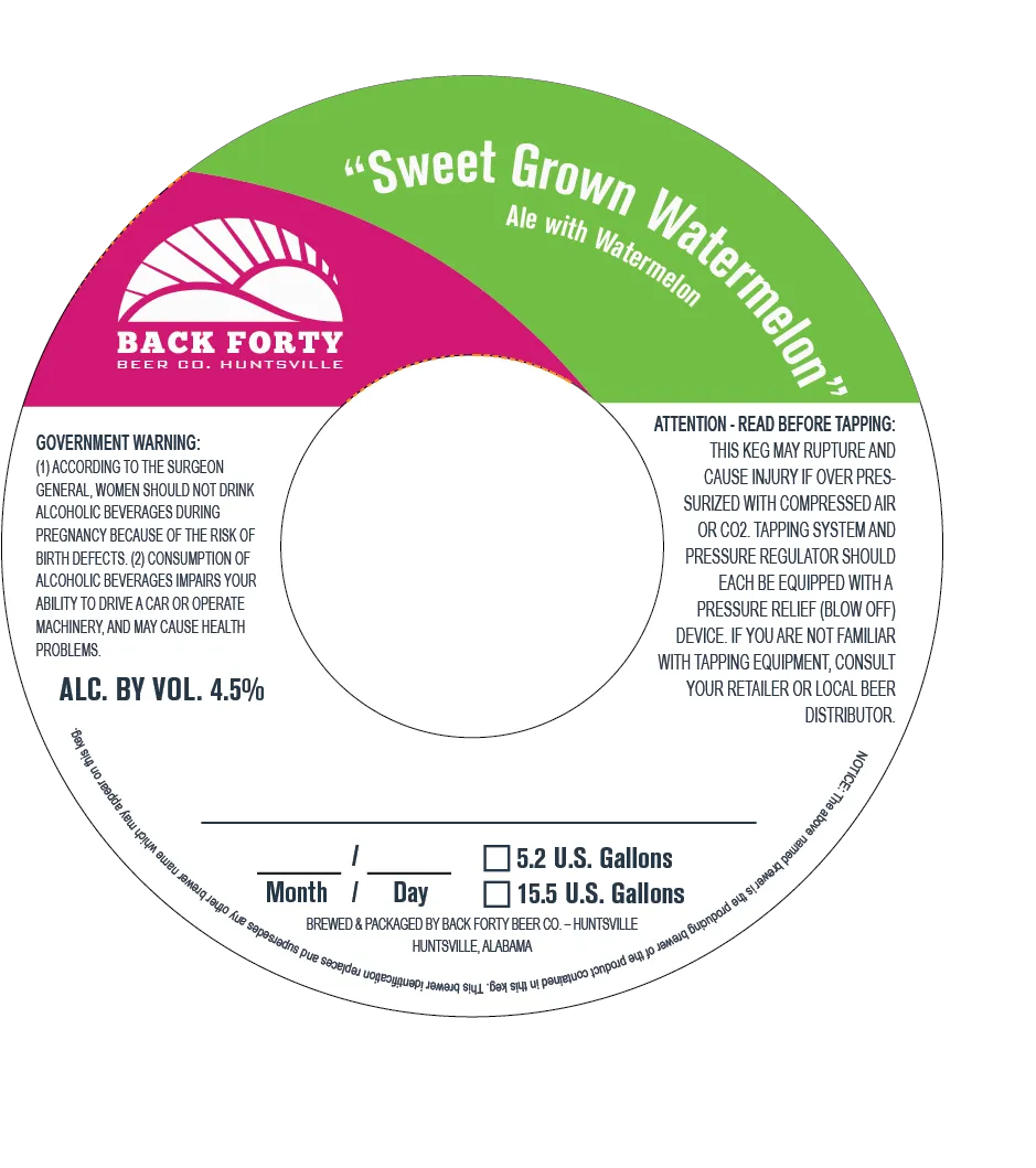 Sweet Grown Watermelon — full label as filed with TTB