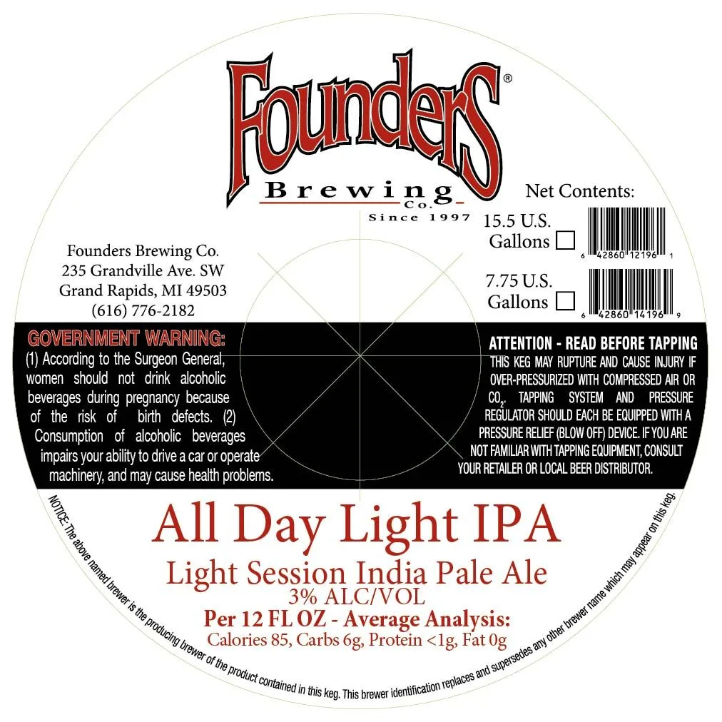 All Day Light IPA — full label as filed with TTB