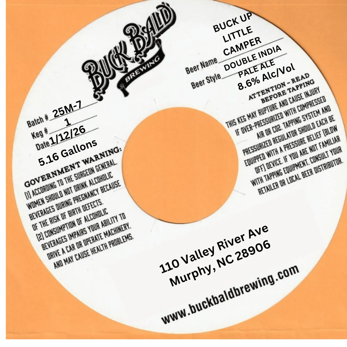 Buck Up Little Camper — full label as filed with TTB