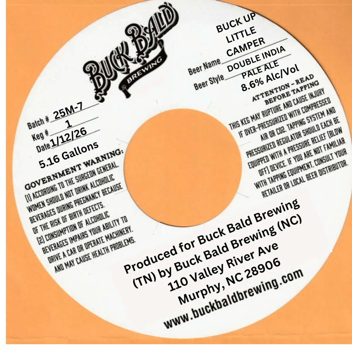 Buck Up Little Camper — full label as filed with TTB