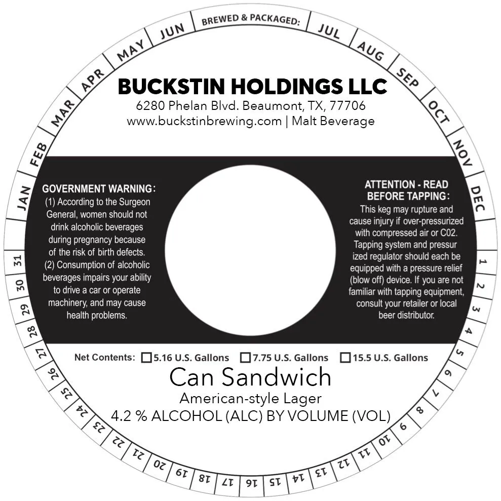 Can Sandwich — full label as filed with TTB