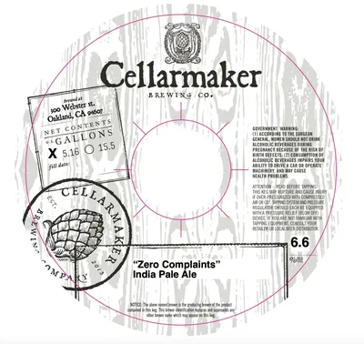 Zero Complaints India Pale Ale label