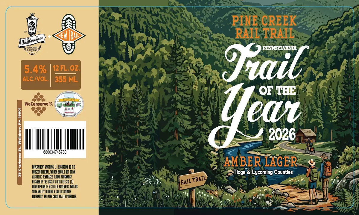 Pine Creek Rail Trail Pennsylvania Trail of the Year 2026 Amber Lager label