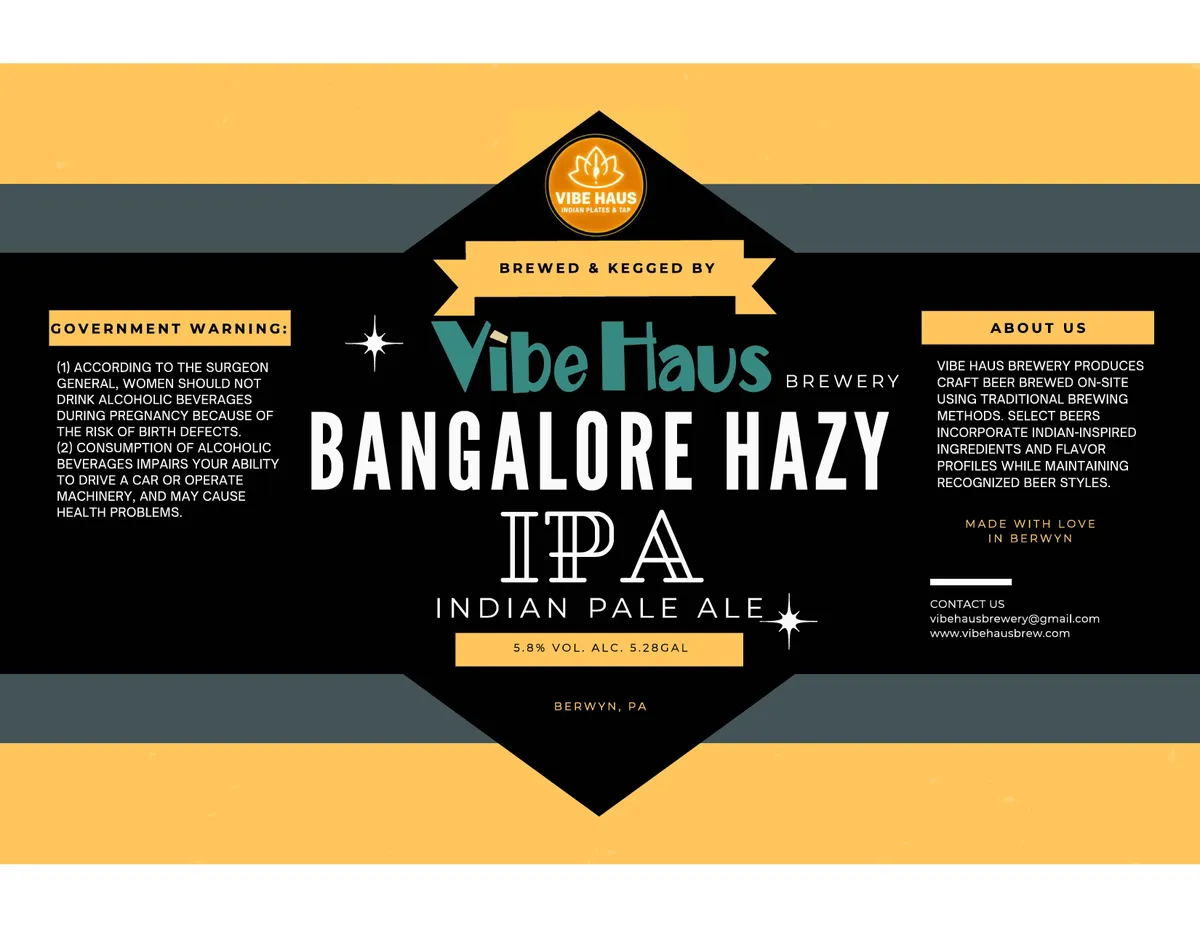 Bangalore Hazy IPA — full label as filed with TTB