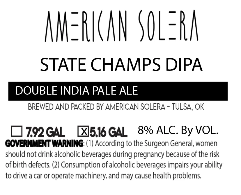 State Champs DIPA — full label as filed with TTB