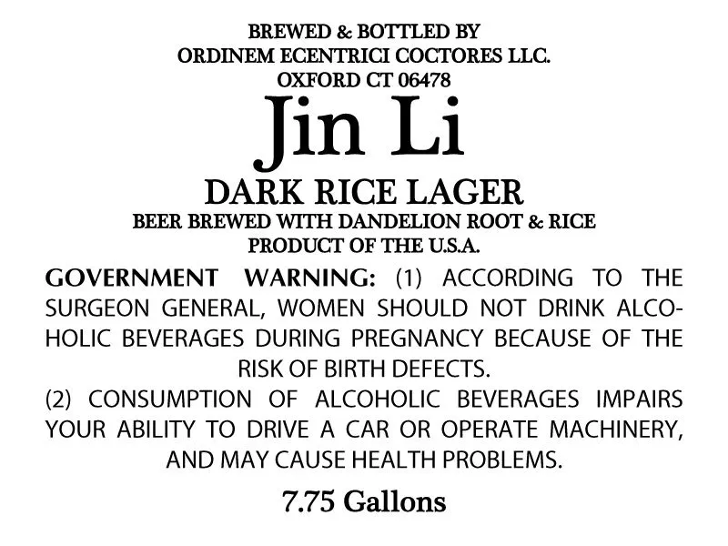 Jin Li — full label as filed with TTB