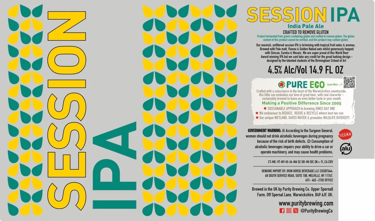 Purity Session IPA — full label as filed with TTB