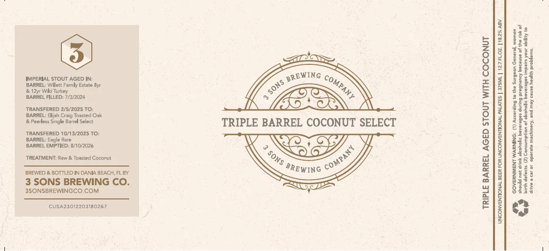 Triple Barrel Coconut Select — full label as filed with TTB