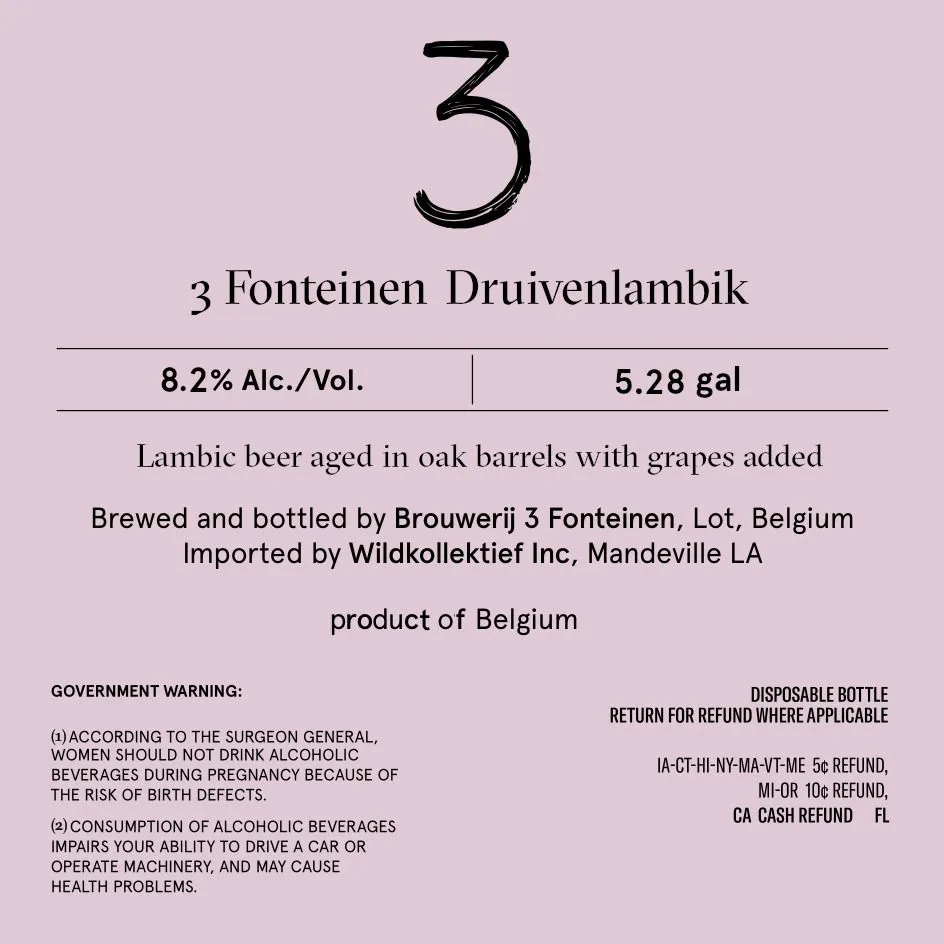 3 Fonteinen Druivenlambik — full label as filed with TTB