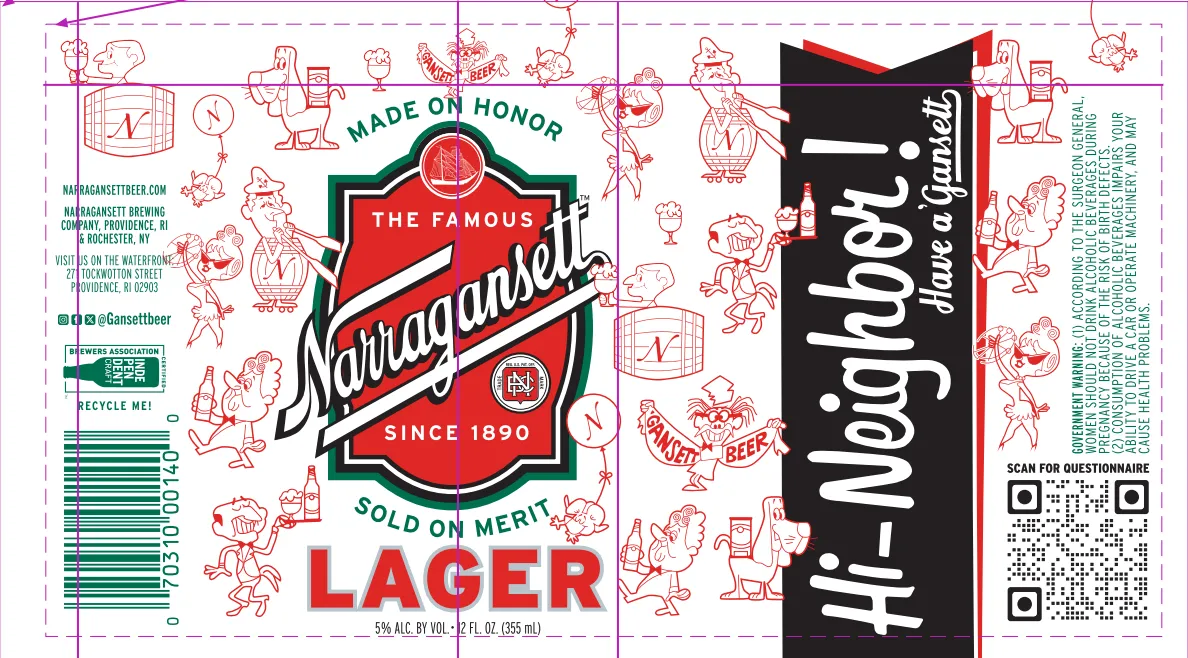 Narragansett Lager — full label as filed with TTB