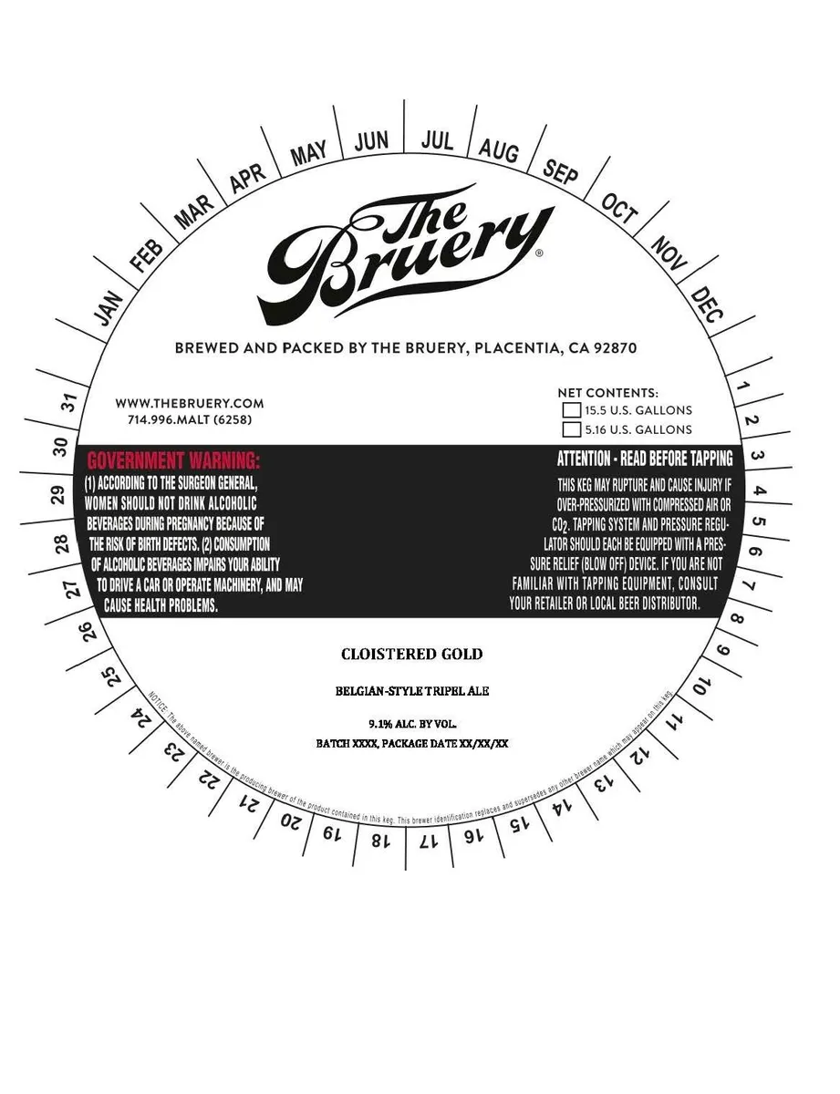Cloistered Gold — full label as filed with TTB