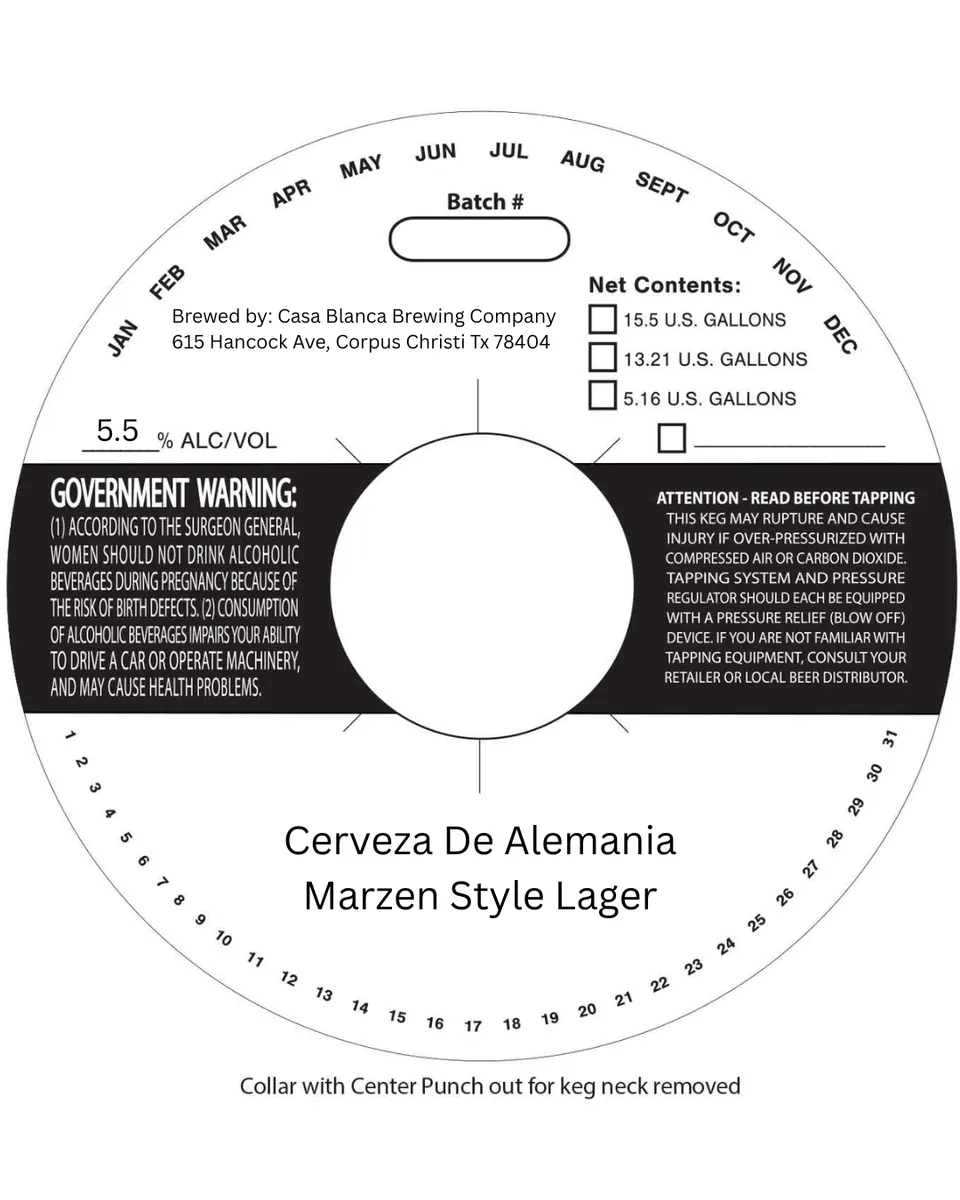 Cerveza De Alemania — full label as filed with TTB
