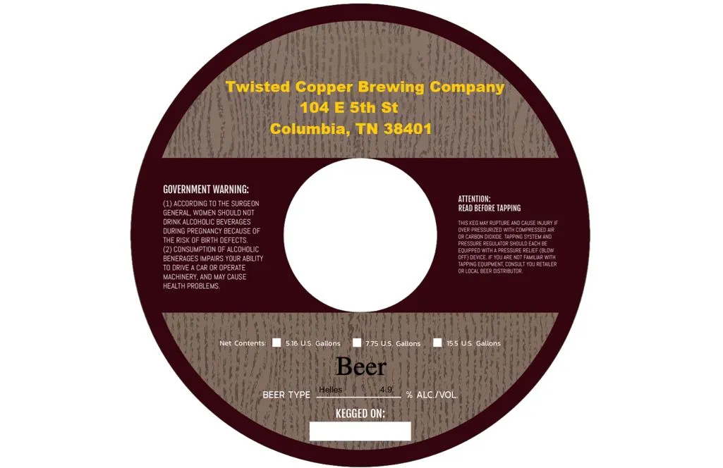 Twisted Copper Helles — full label as filed with TTB