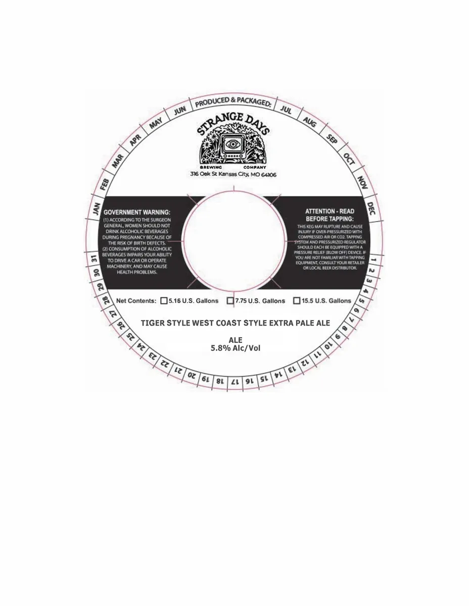 Tiger Style West Coast Style Extra Pale Ale — full label as filed with TTB