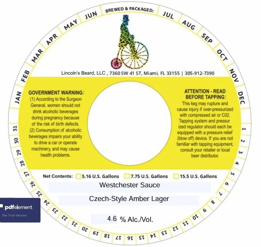 Westchester Sauce — full label as filed with TTB